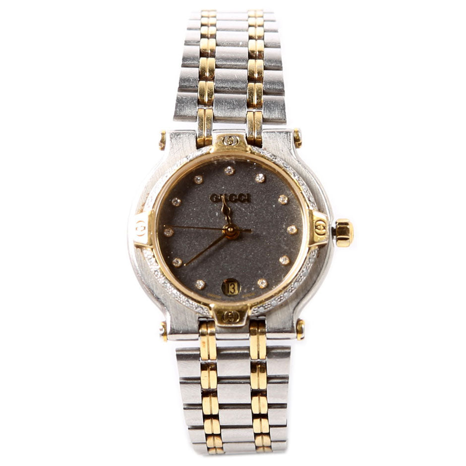 G Logo 9000L Stainless Steel/Diamond Watch Silver/Gold