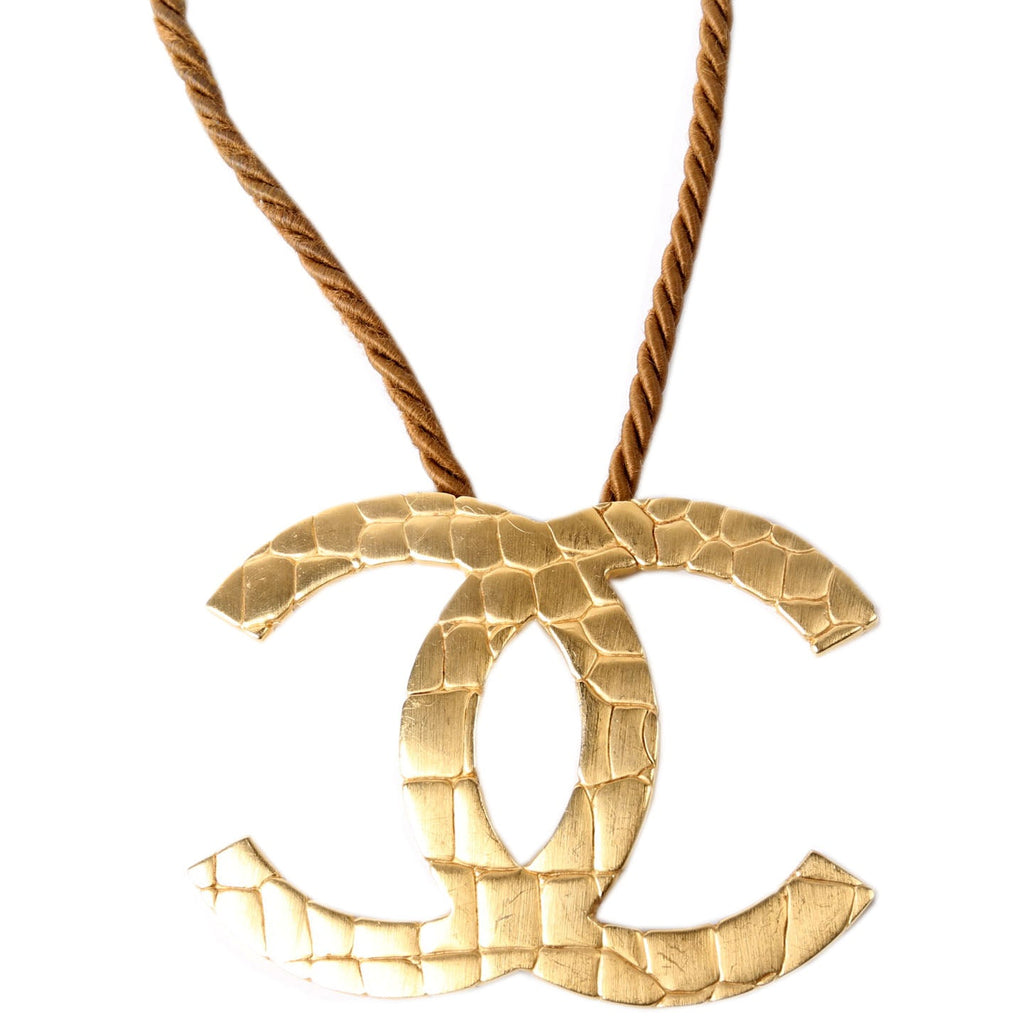 Oversized CC Rope Necklace Gold/Brown