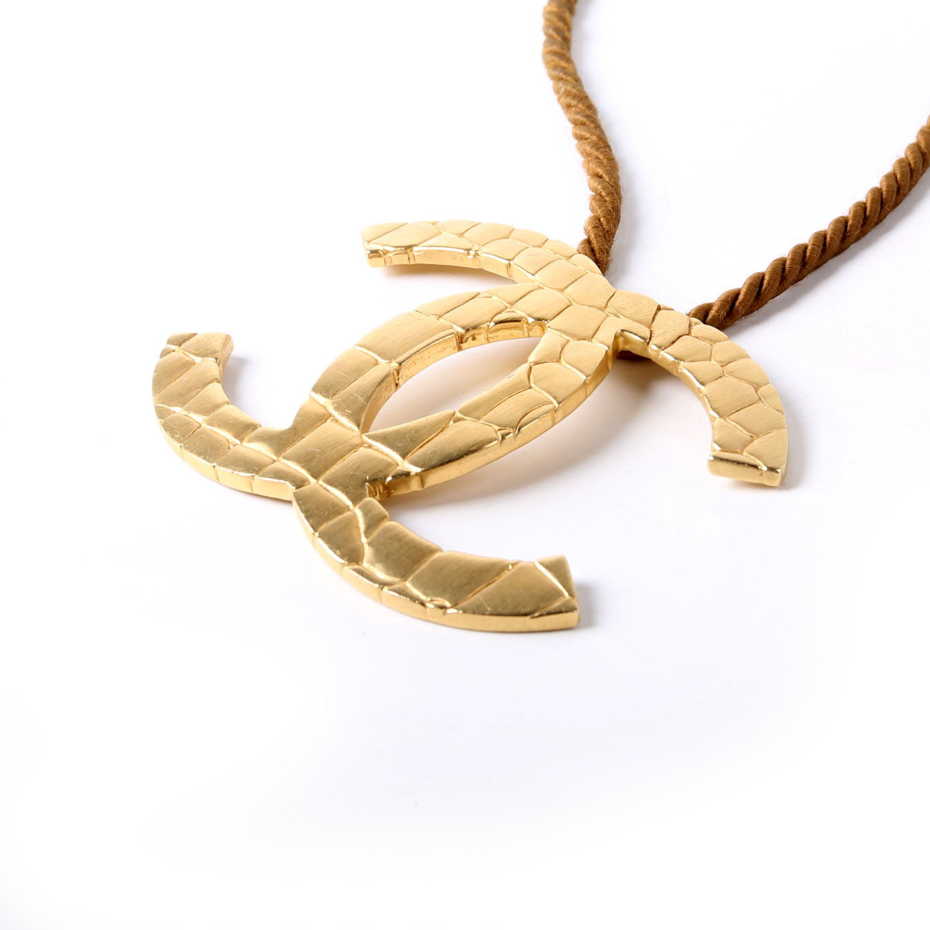Oversized CC Rope Necklace Gold/Brown