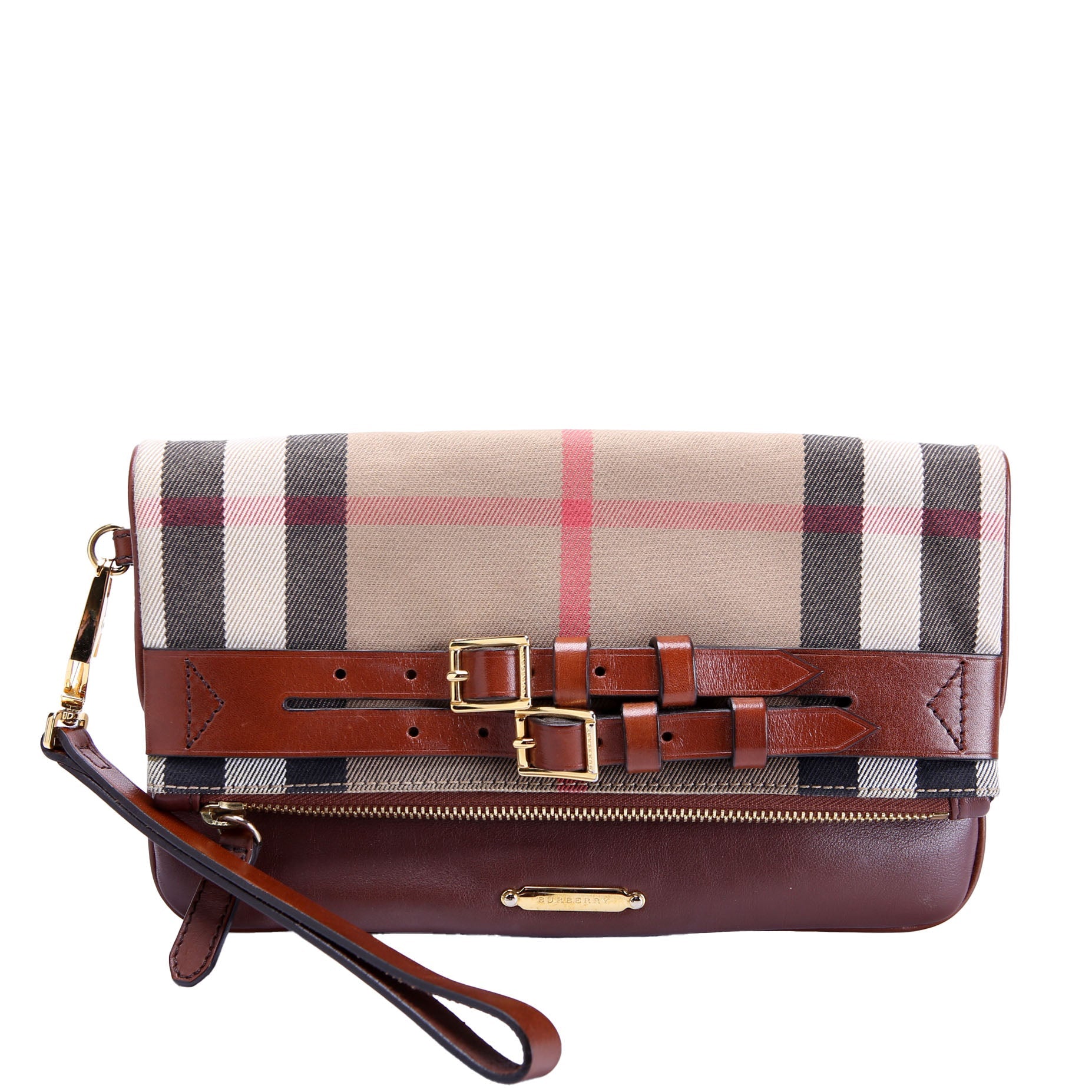 House Check Fold Over Wristlet Clutch