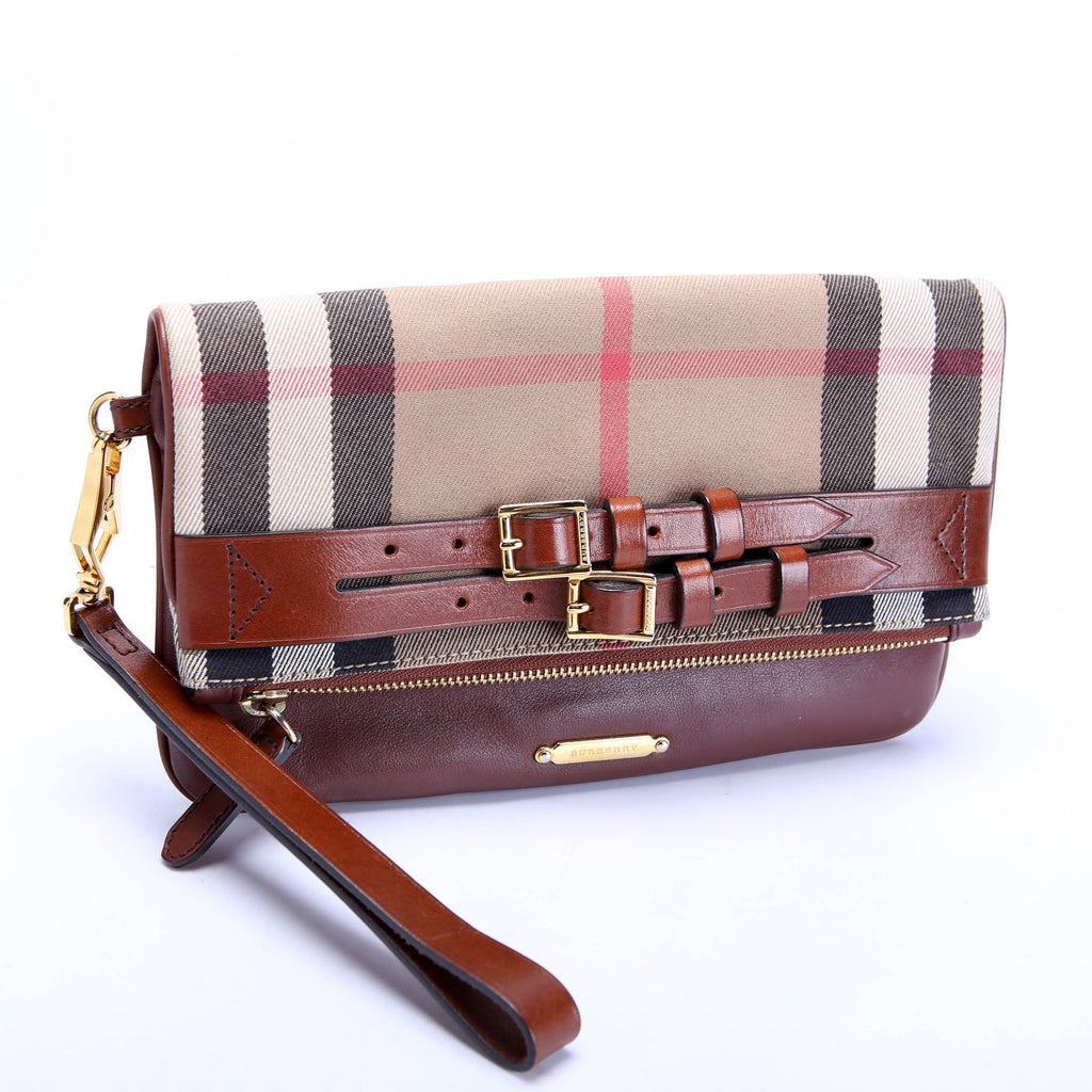 House Check Fold Over Wristlet Clutch