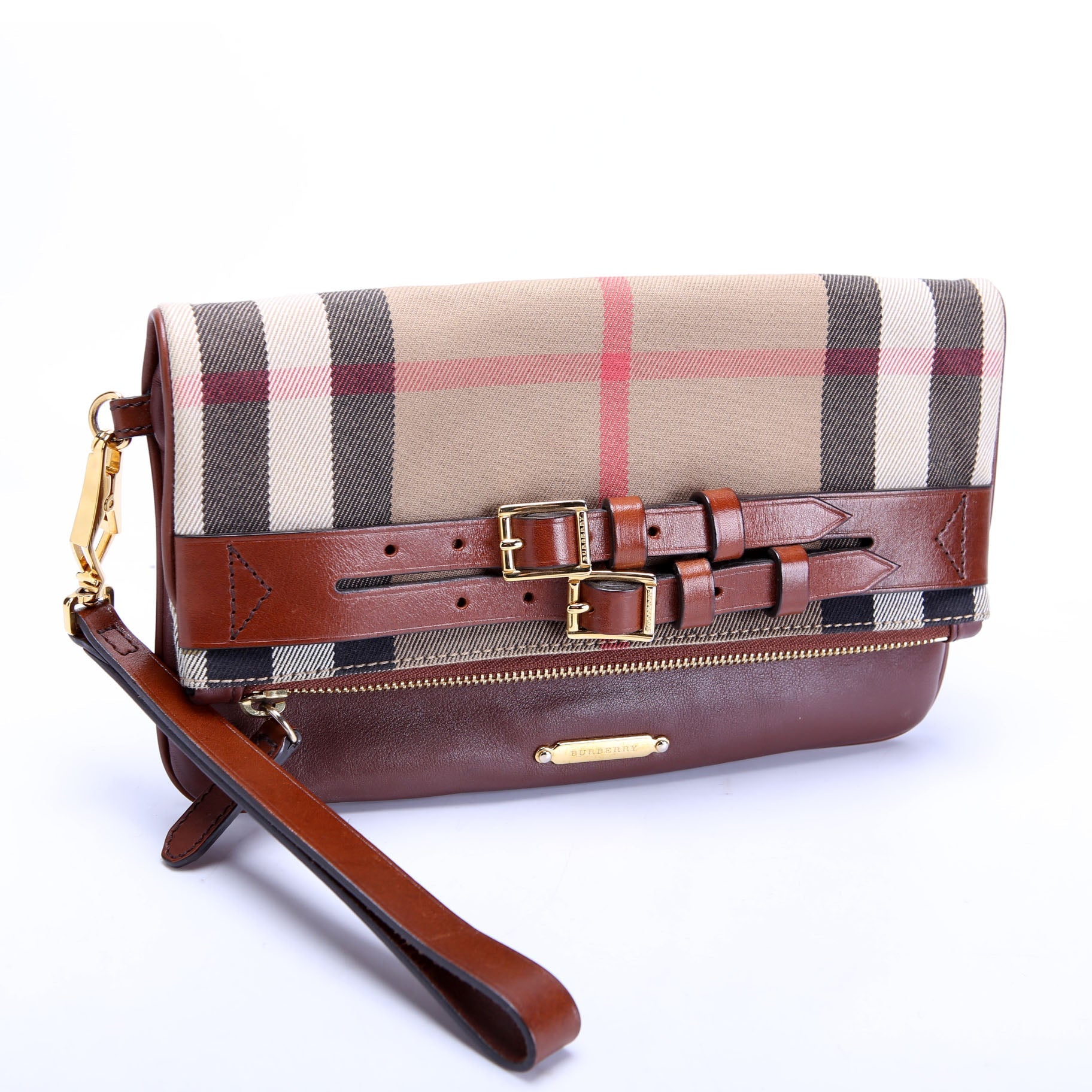 House Check Fold Over Wristlet Clutch