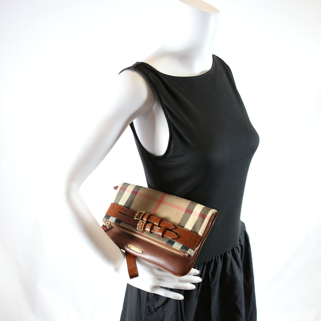 House Check Fold Over Wristlet Clutch