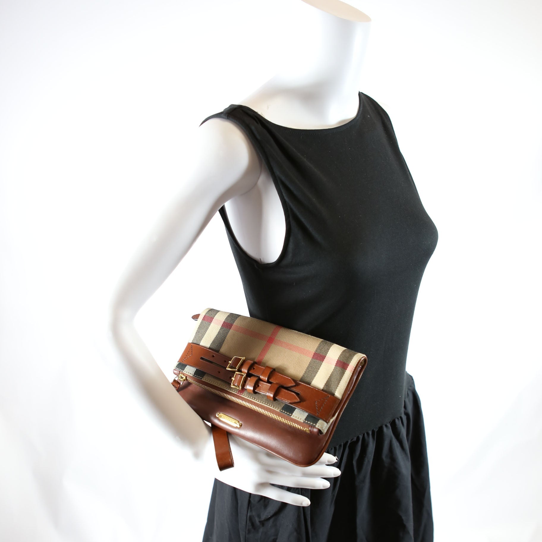 House Check Fold Over Wristlet Clutch