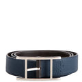 Hermes Quentin Reversible Leather Belt Size 100 Blue/Black