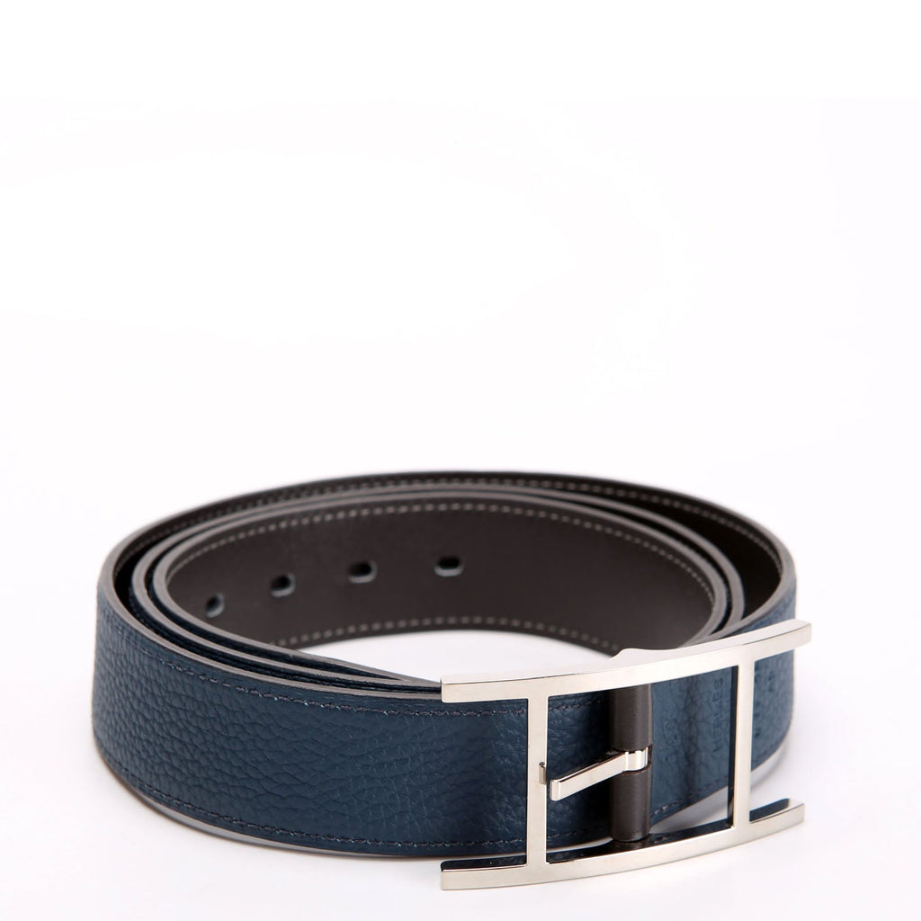 Hermes Quentin Reversible Leather Belt Size 100 Blue/Black
