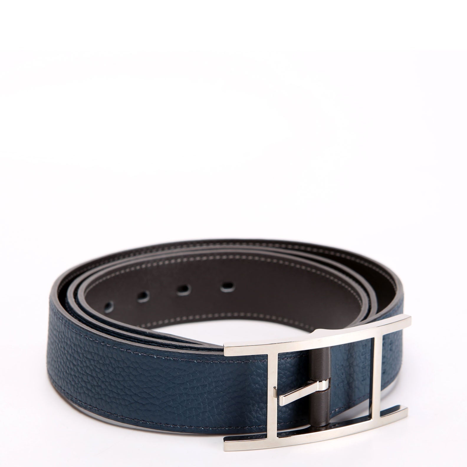 Hermes Quentin Reversible Leather Belt Size 100 Blue/Black