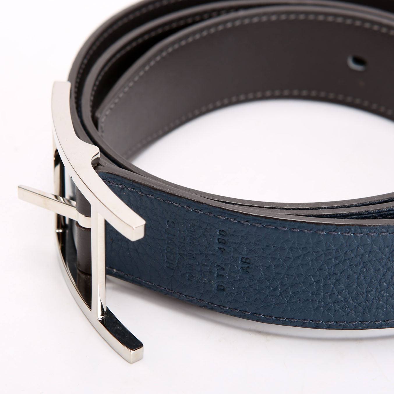 Hermes Quentin Reversible Leather Belt Size 100 Blue/Black
