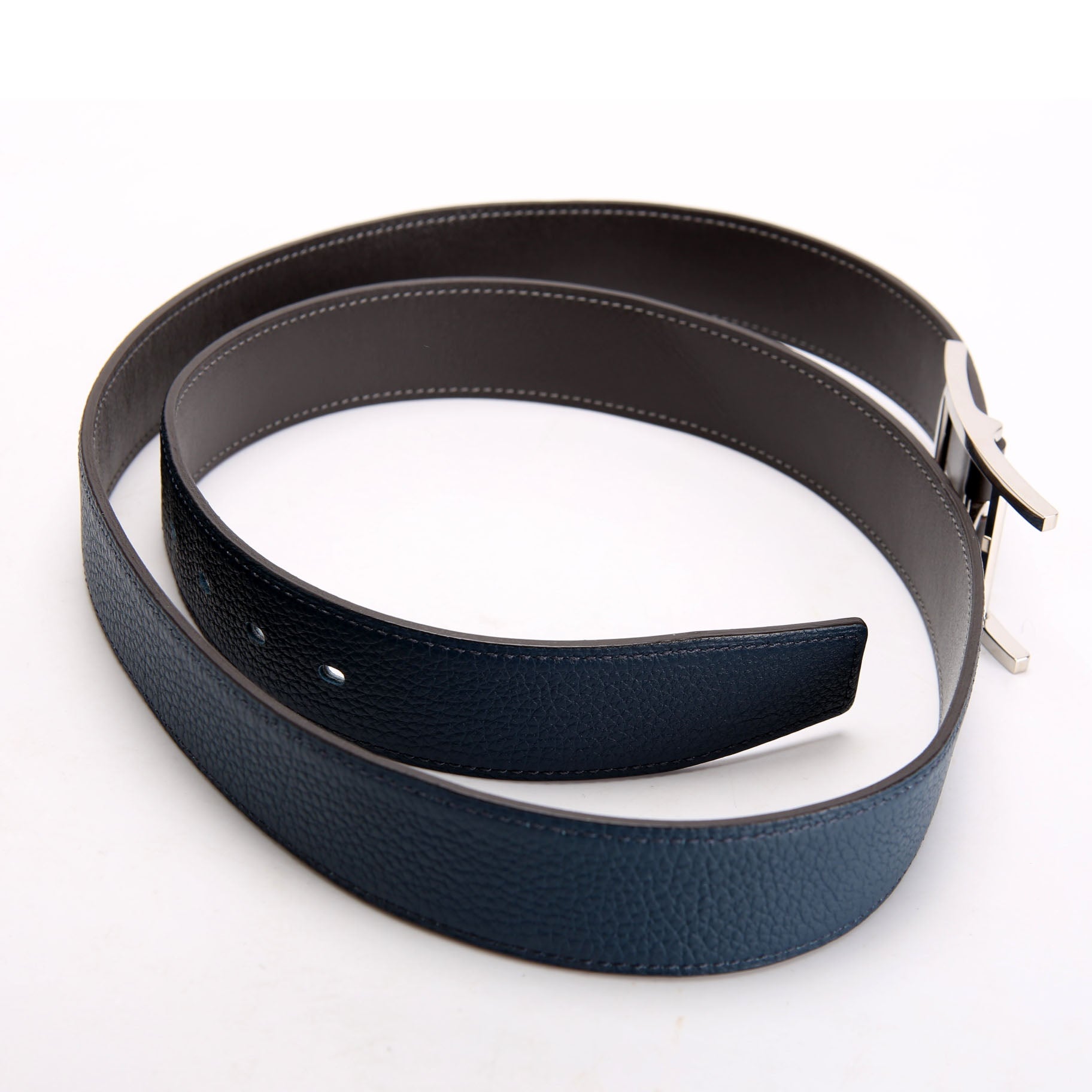 Hermes Quentin Reversible Leather Belt Size 100 Blue/Black
