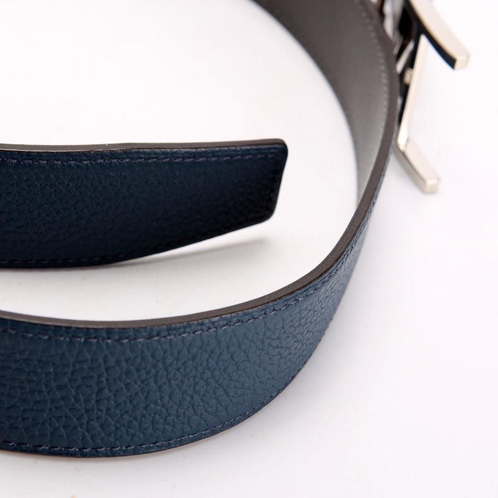 Hermes Quentin Reversible Leather Belt Size 100 Blue/Black