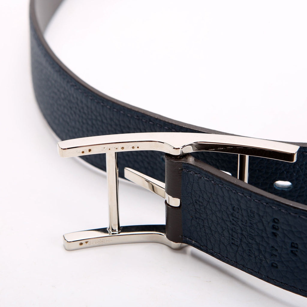 Hermes Quentin Reversible Leather Belt Size 100 Blue/Black