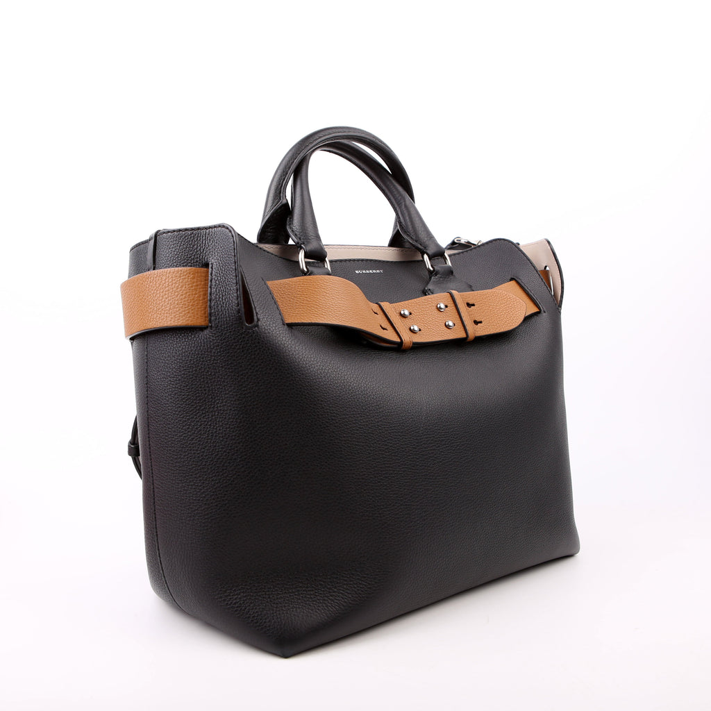 Belt Tote Bag Medium Leather Black