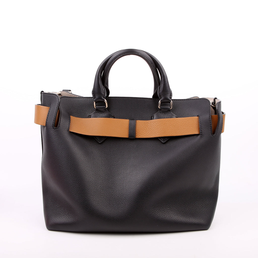 Belt Tote Bag Medium Leather Black