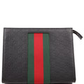 475316 GG Leather Web Pouch Black