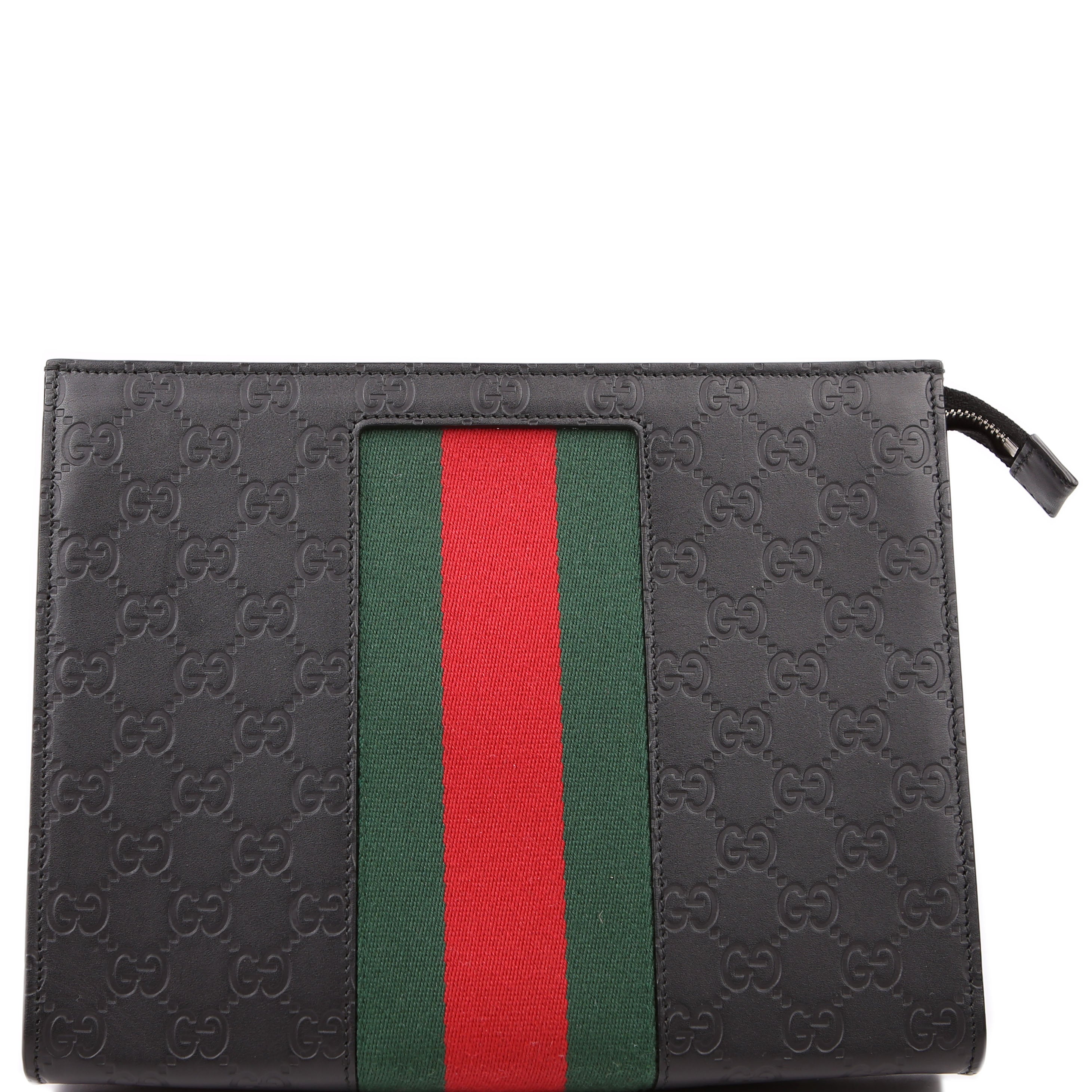 475316 GG Leather Web Pouch Black