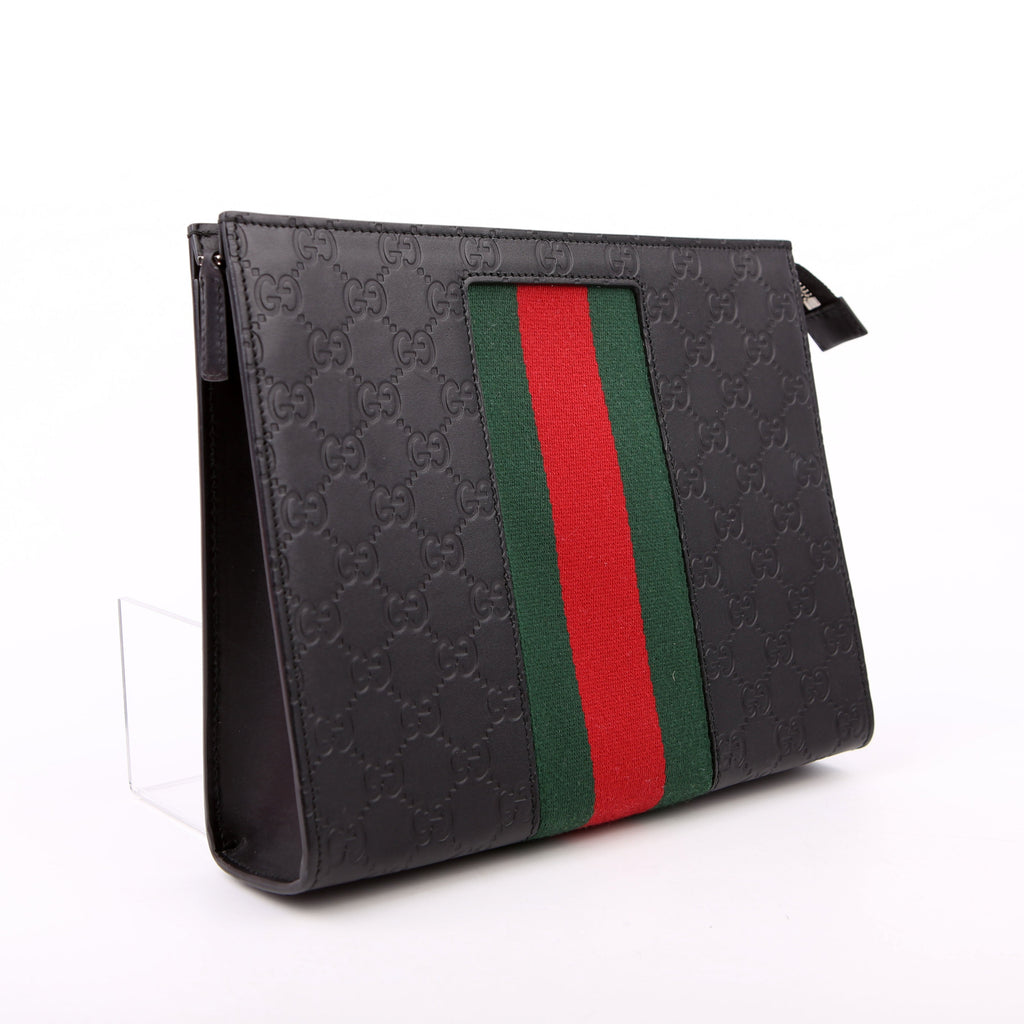 475316 GG Leather Web Pouch Black