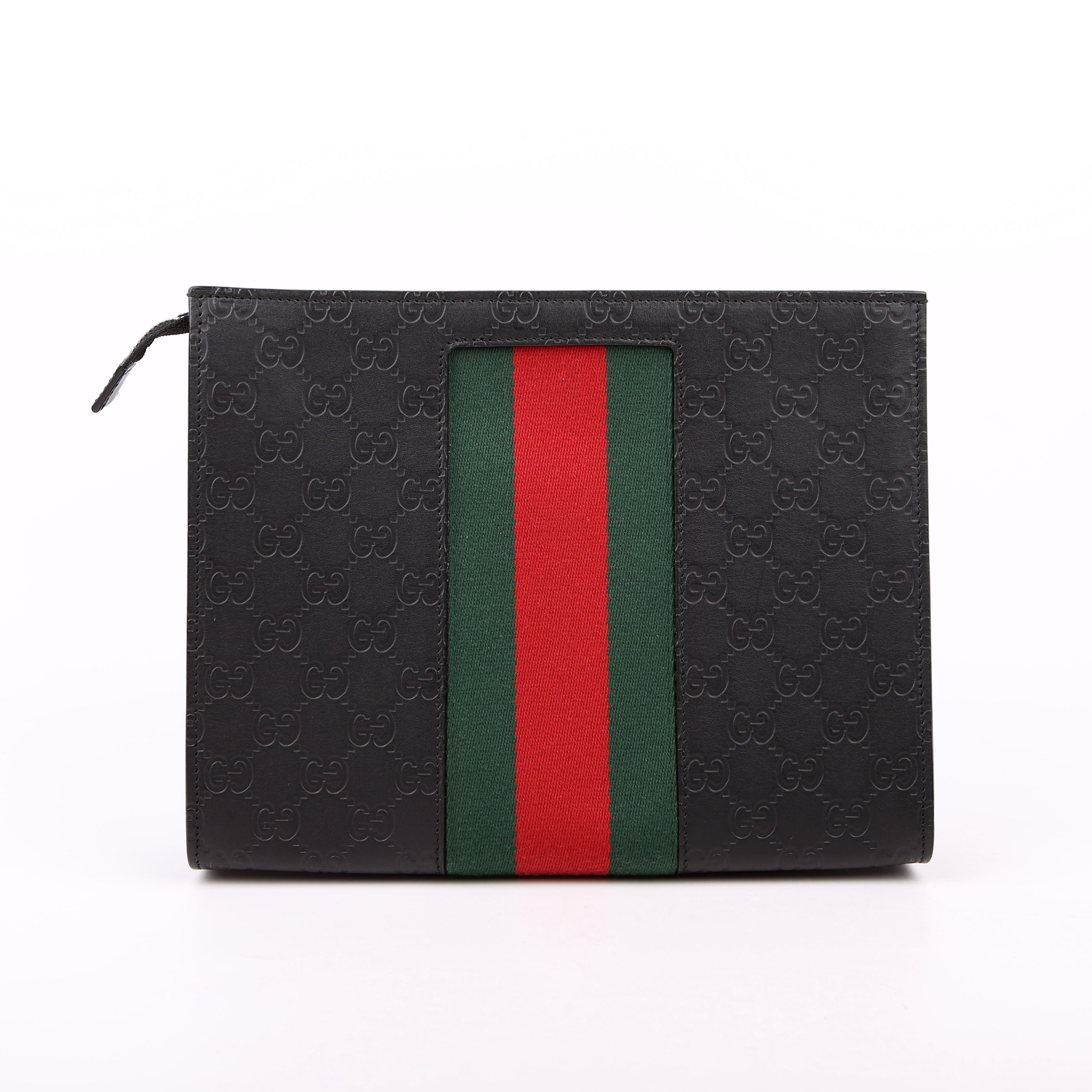 475316 GG Leather Web Pouch Black