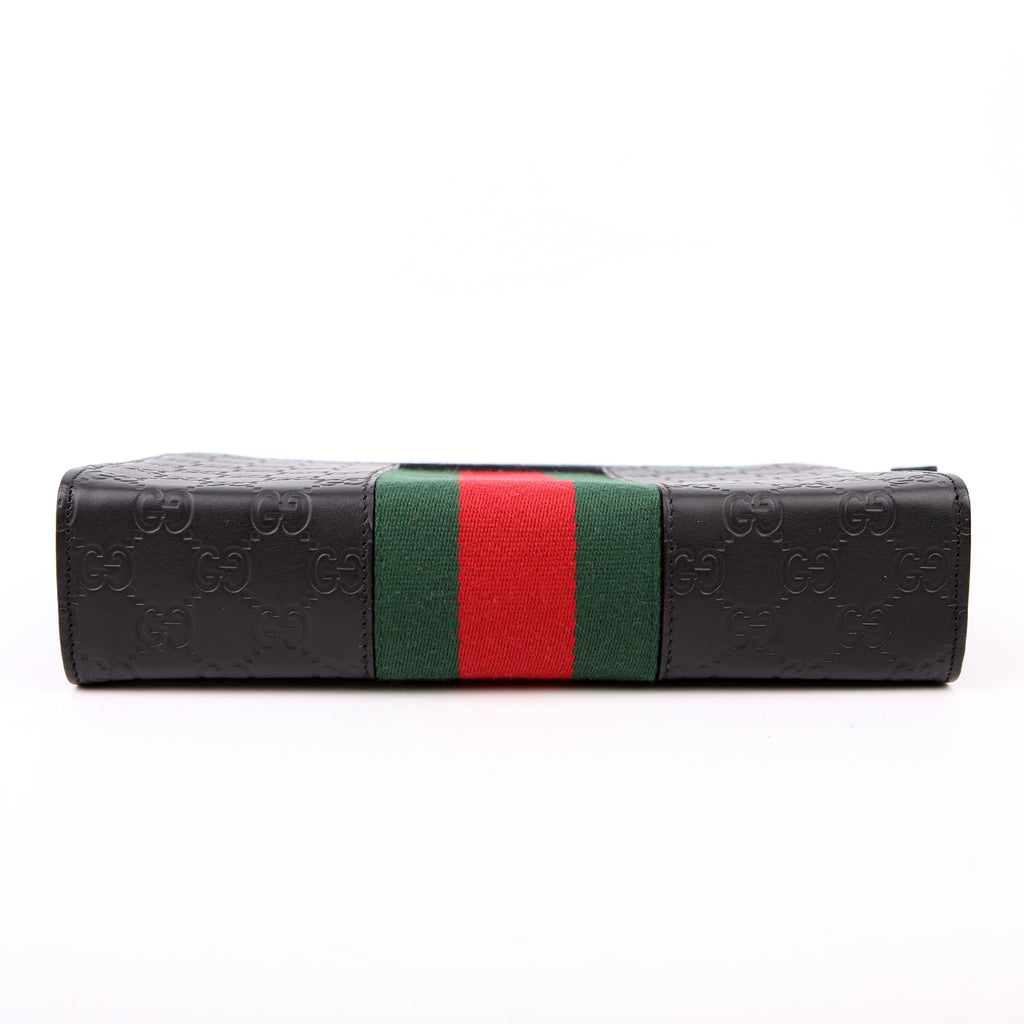 475316 GG Leather Web Pouch Black