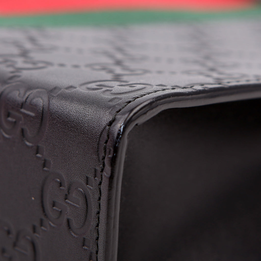 475316 GG Leather Web Pouch Black