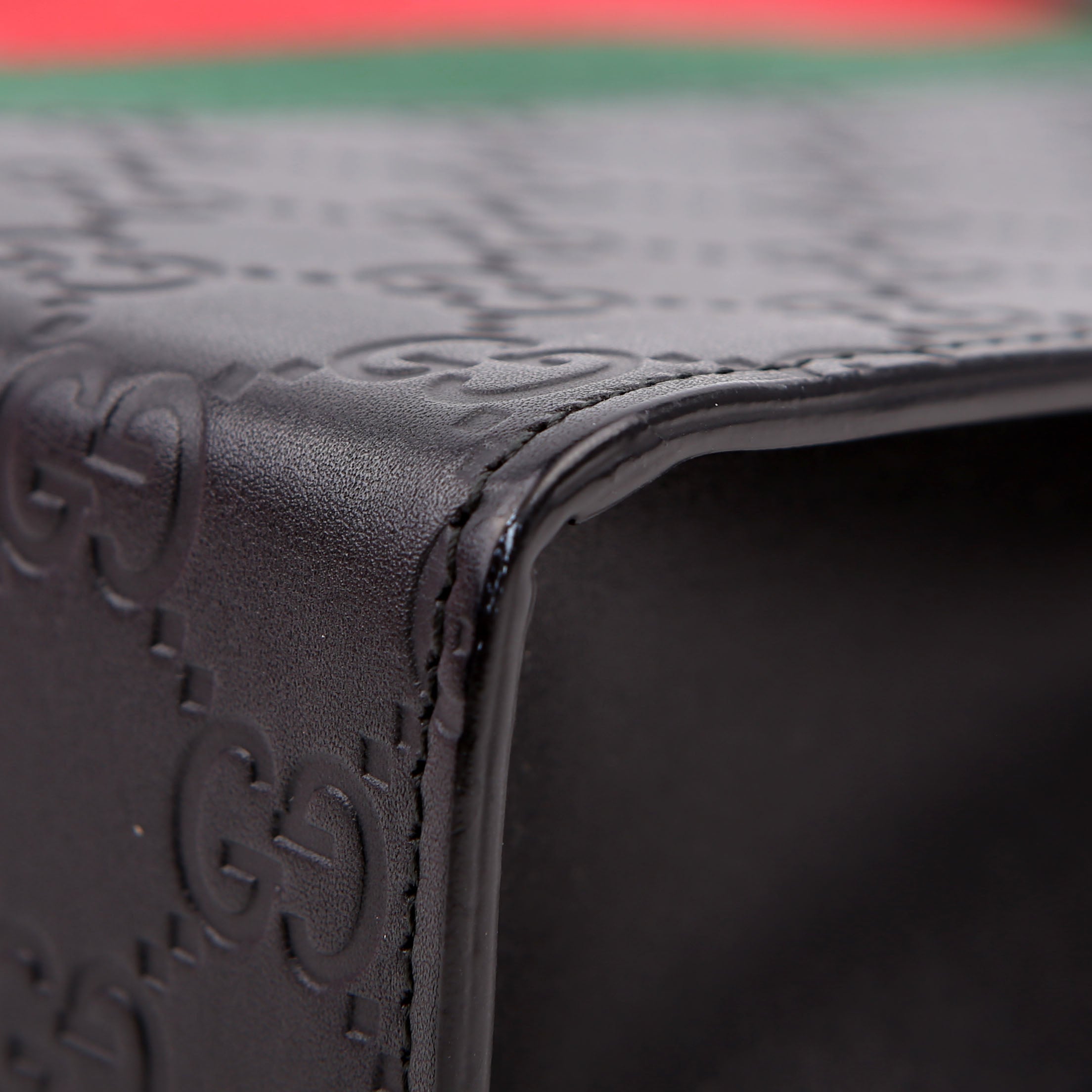 475316 GG Leather Web Pouch Black