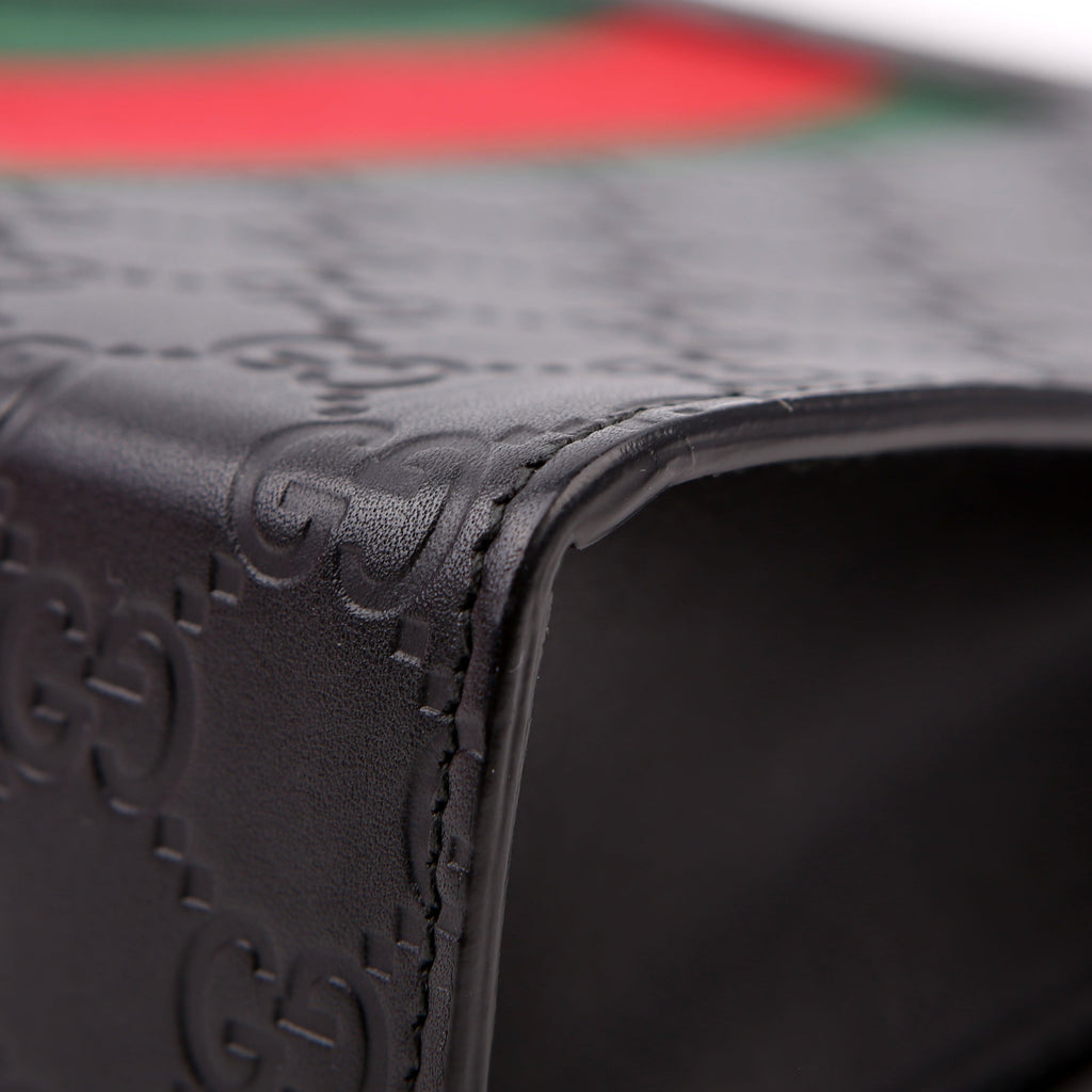 475316 GG Leather Web Pouch Black
