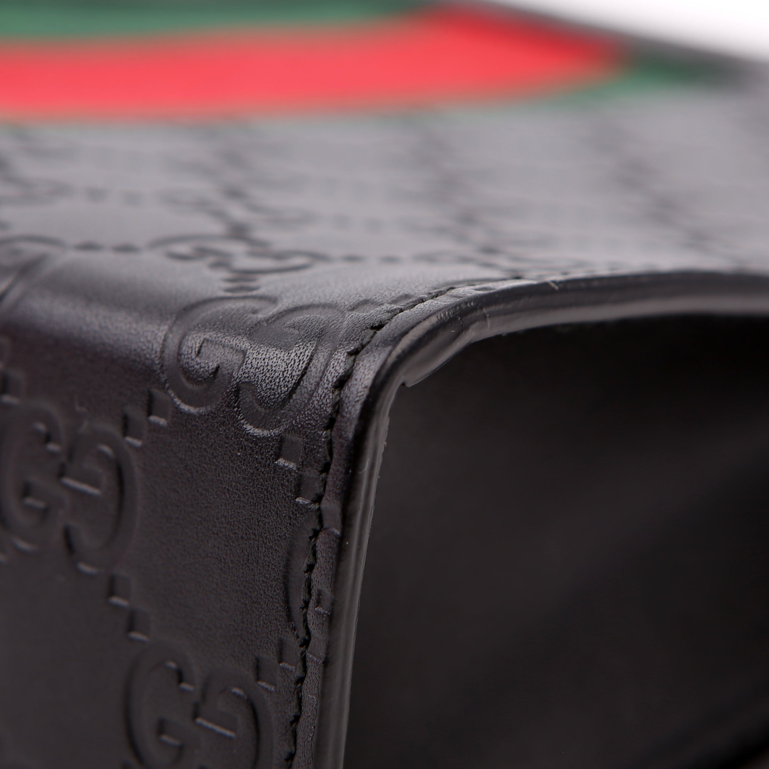 475316 GG Leather Web Pouch Black