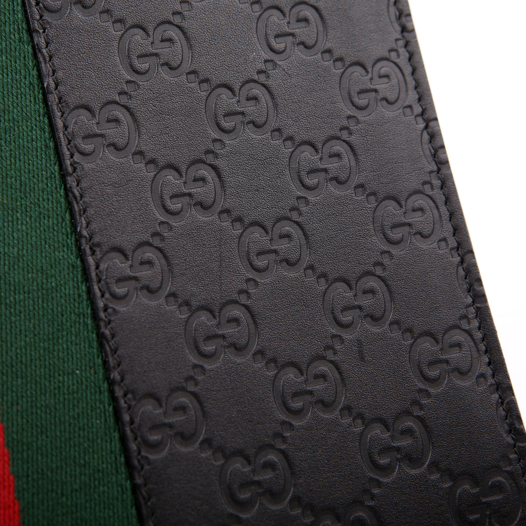 475316 GG Leather Web Pouch Black