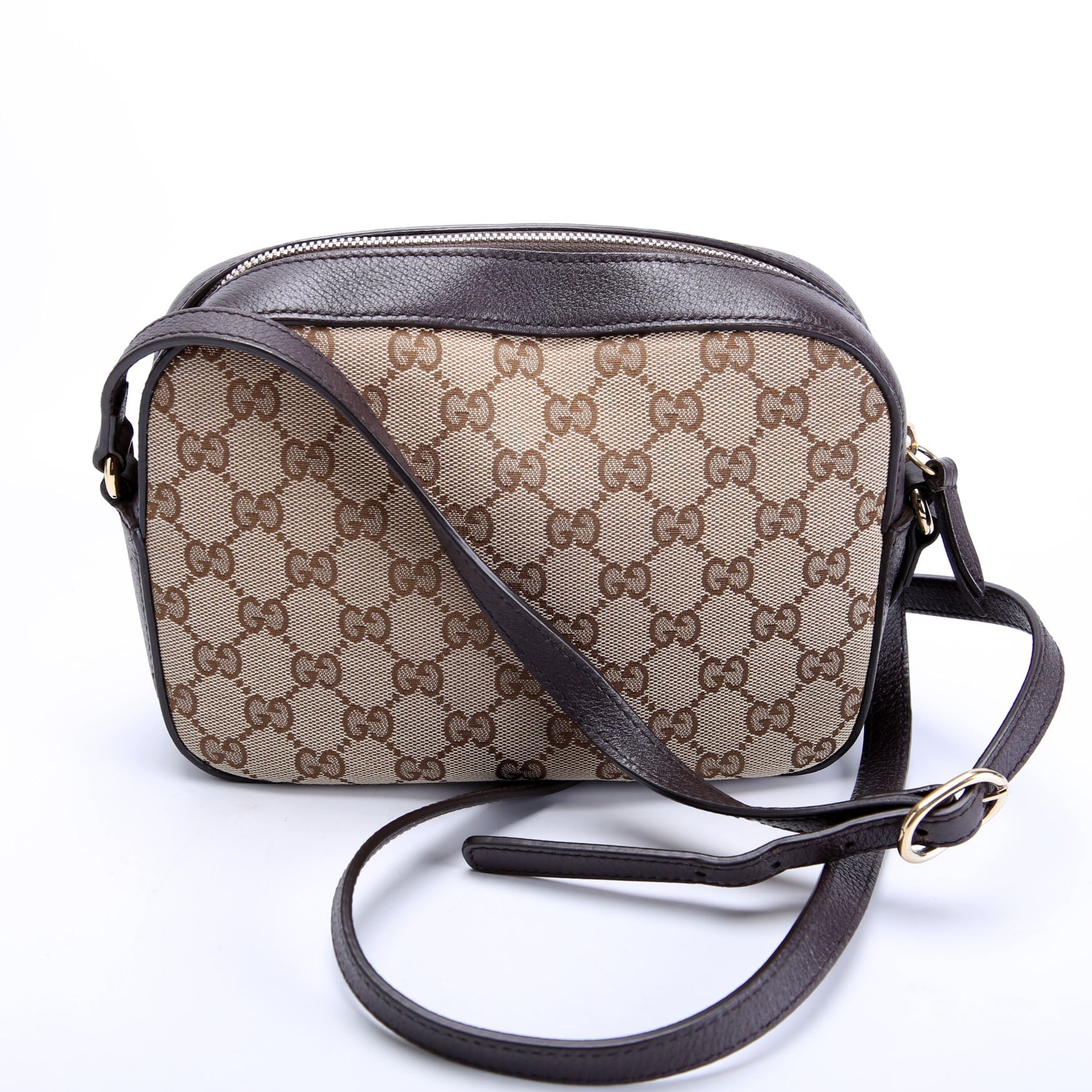 Gucci 412008 GG Canvas Bee Camera Bag Brown
