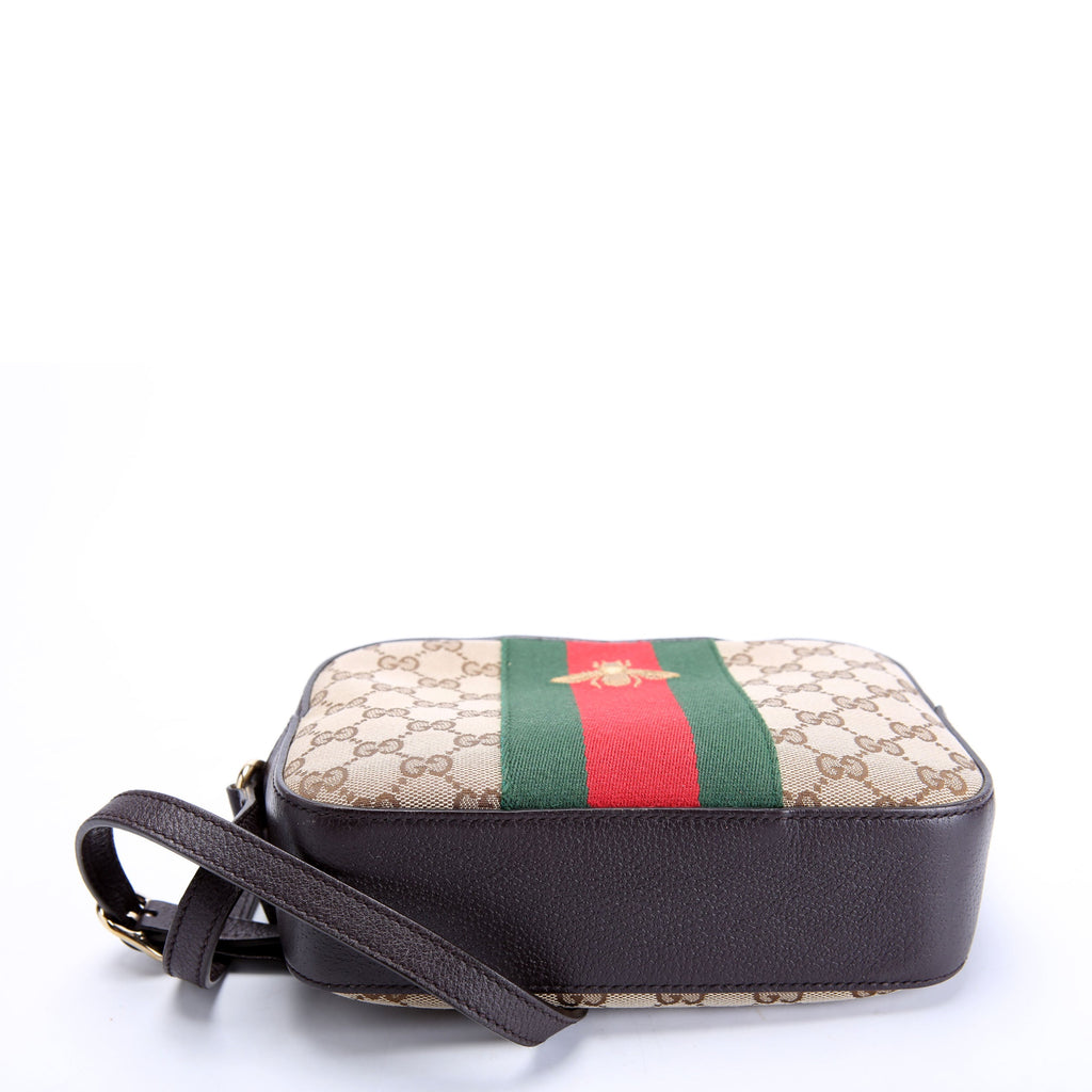 Gucci 412008 GG Canvas Bee Camera Bag Brown
