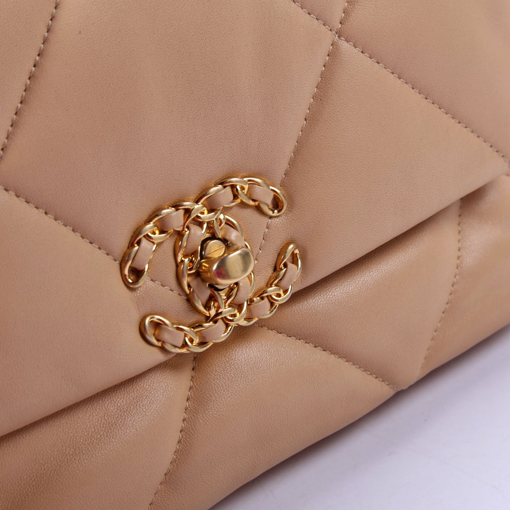Quilted Lambskin 19 Medium Flap RFID Tan