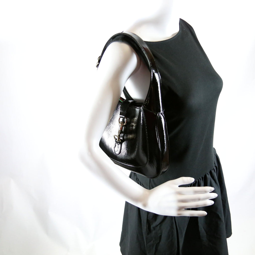Gucci 782849 Jackie Patent Shoulder Bag Small Black