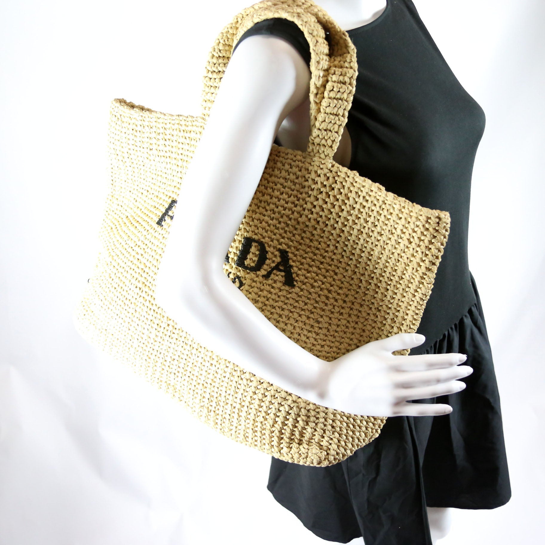 Prada Yarn Raffia Embroidered Tote