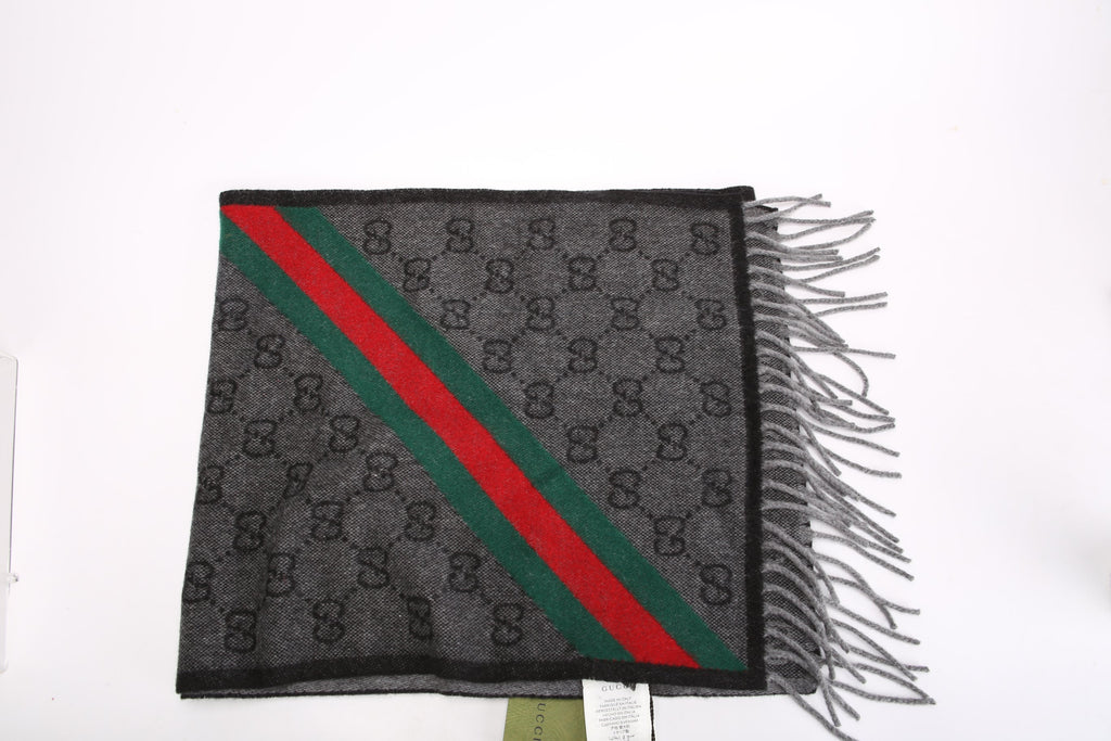 Gucci 570603 GG Wool Muffler Scarf Black