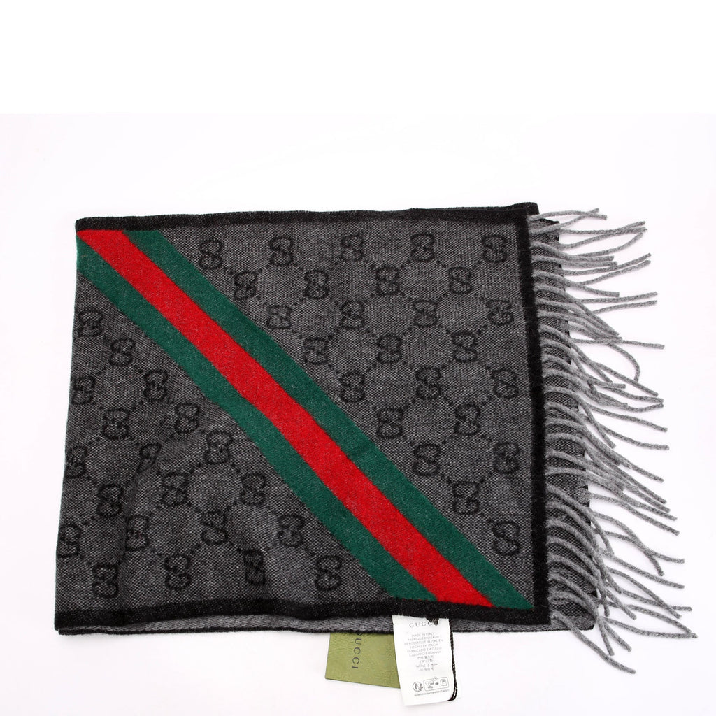 Gucci 570603 GG Wool Muffler Scarf Black