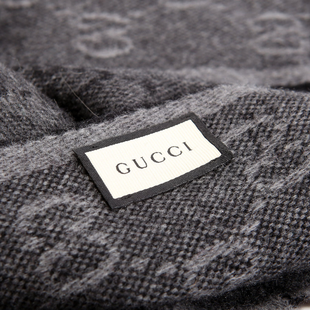 Gucci 570603 GG Wool Muffler Scarf Black