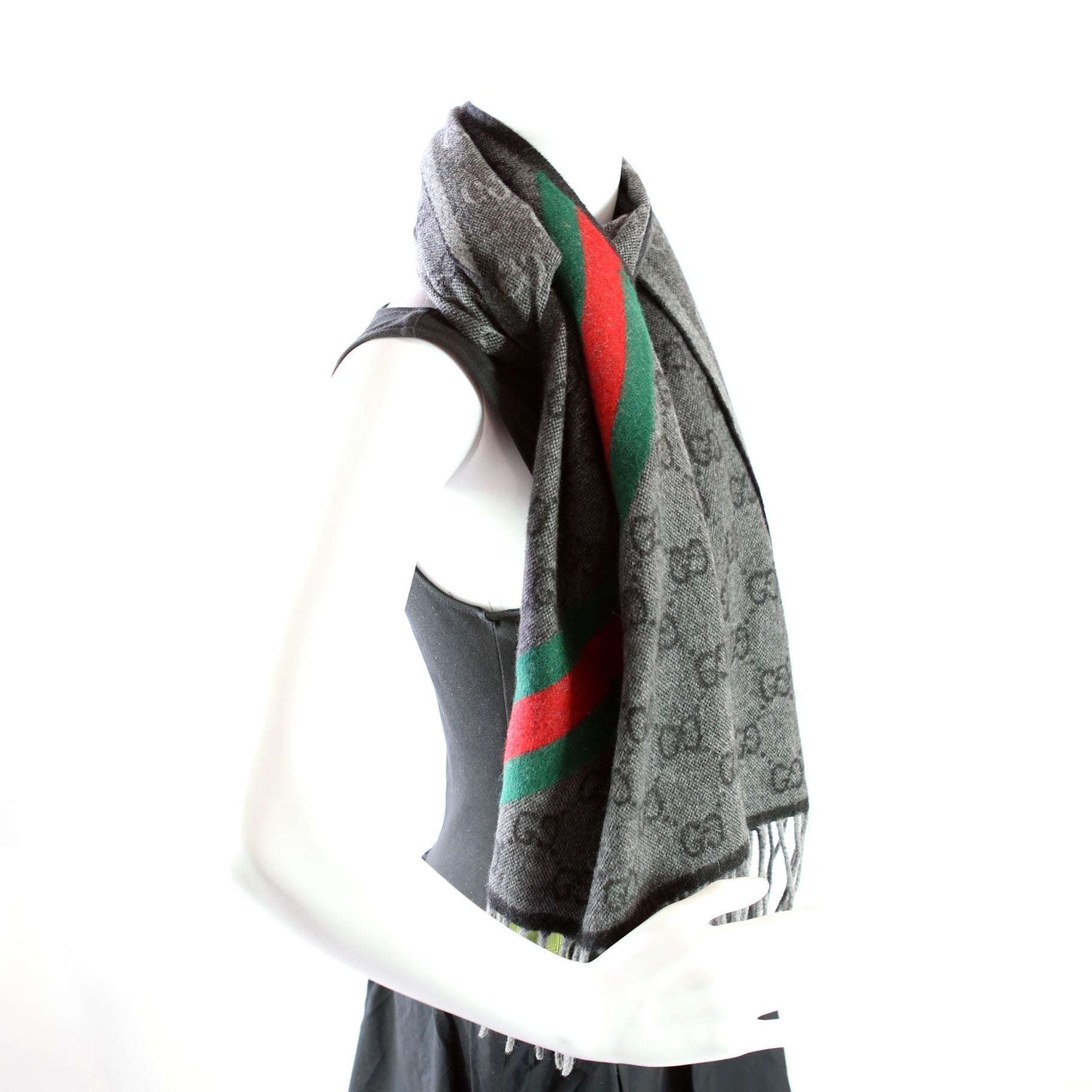 Gucci 570603 GG Wool Muffler Scarf Black