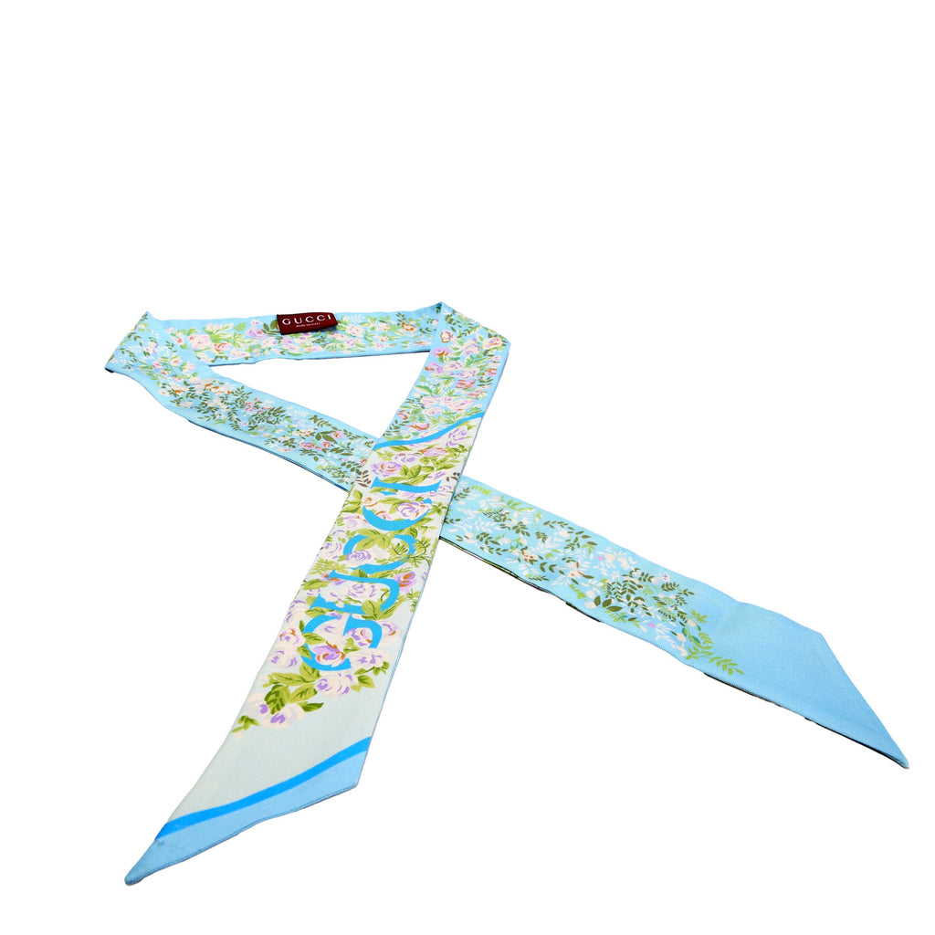 Logo Floral Twilly Silk Scarf Blue