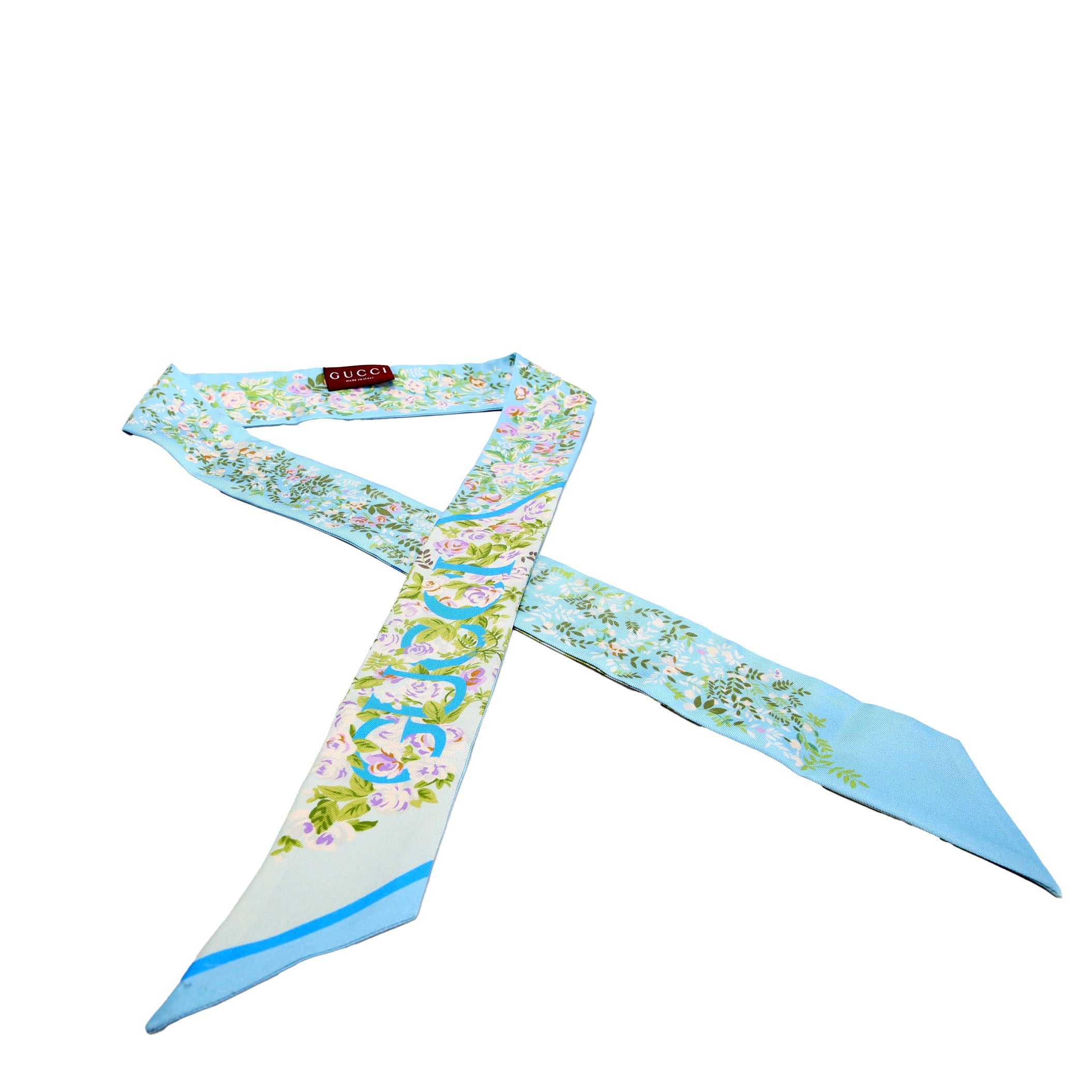 Logo Floral Twilly Silk Scarf Blue