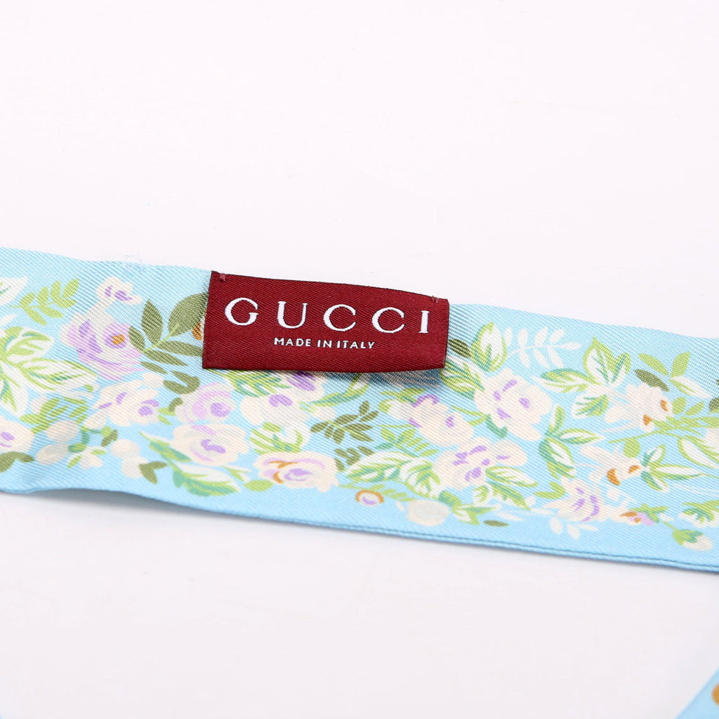 Logo Floral Twilly Silk Scarf Blue