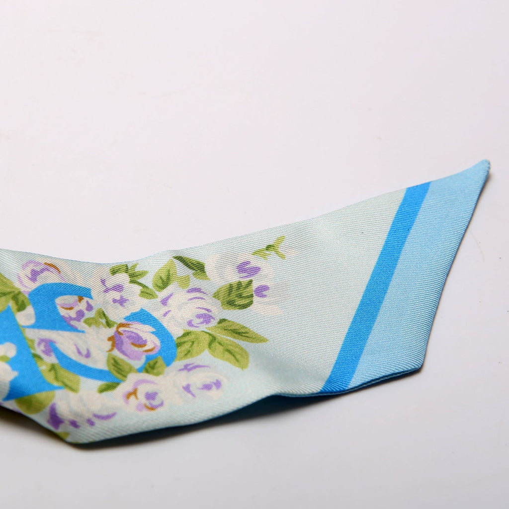 Logo Floral Twilly Silk Scarf Blue