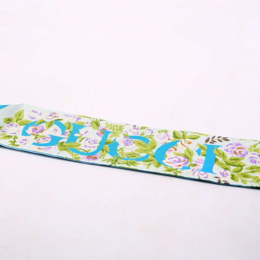 Logo Floral Twilly Silk Scarf Blue