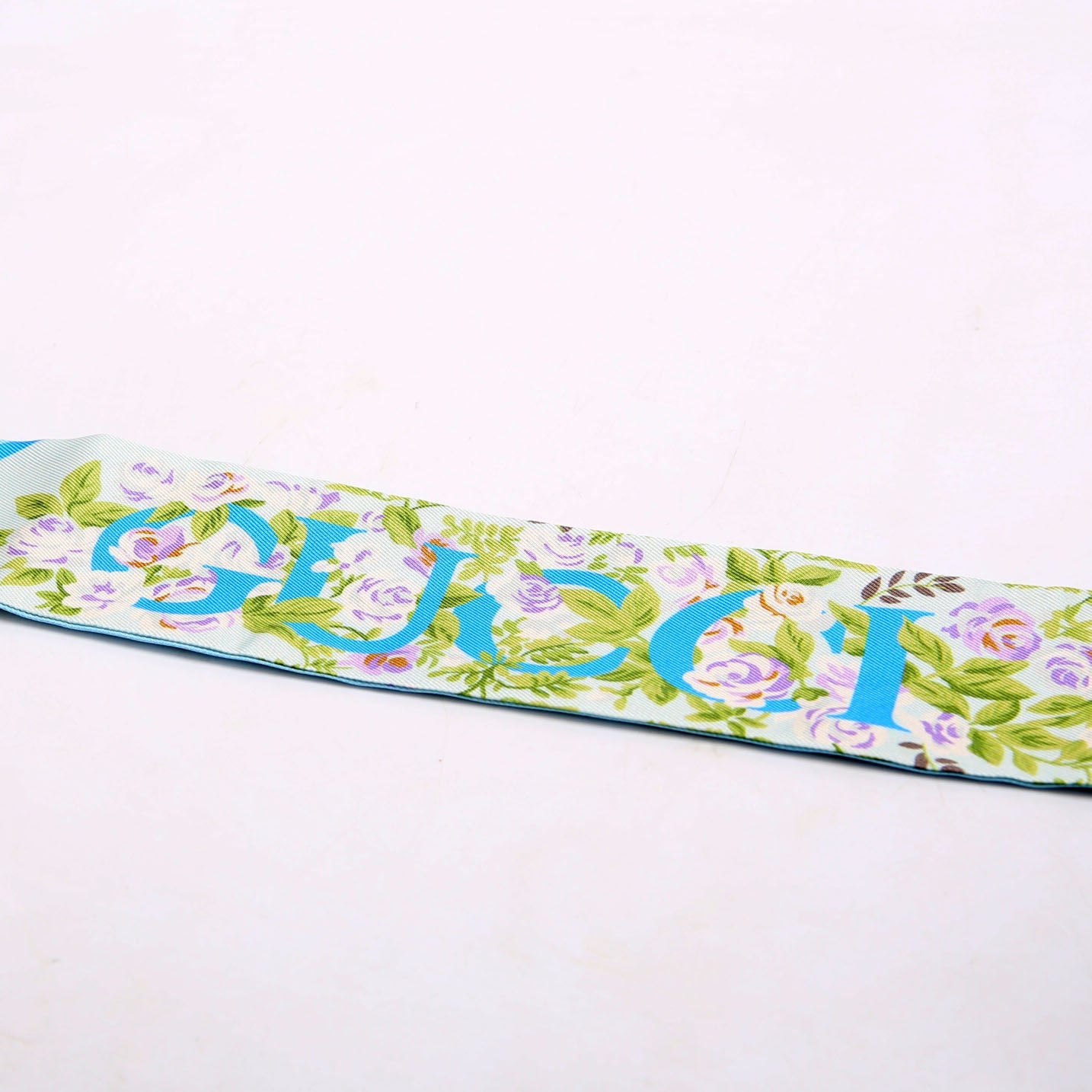 Logo Floral Twilly Silk Scarf Blue