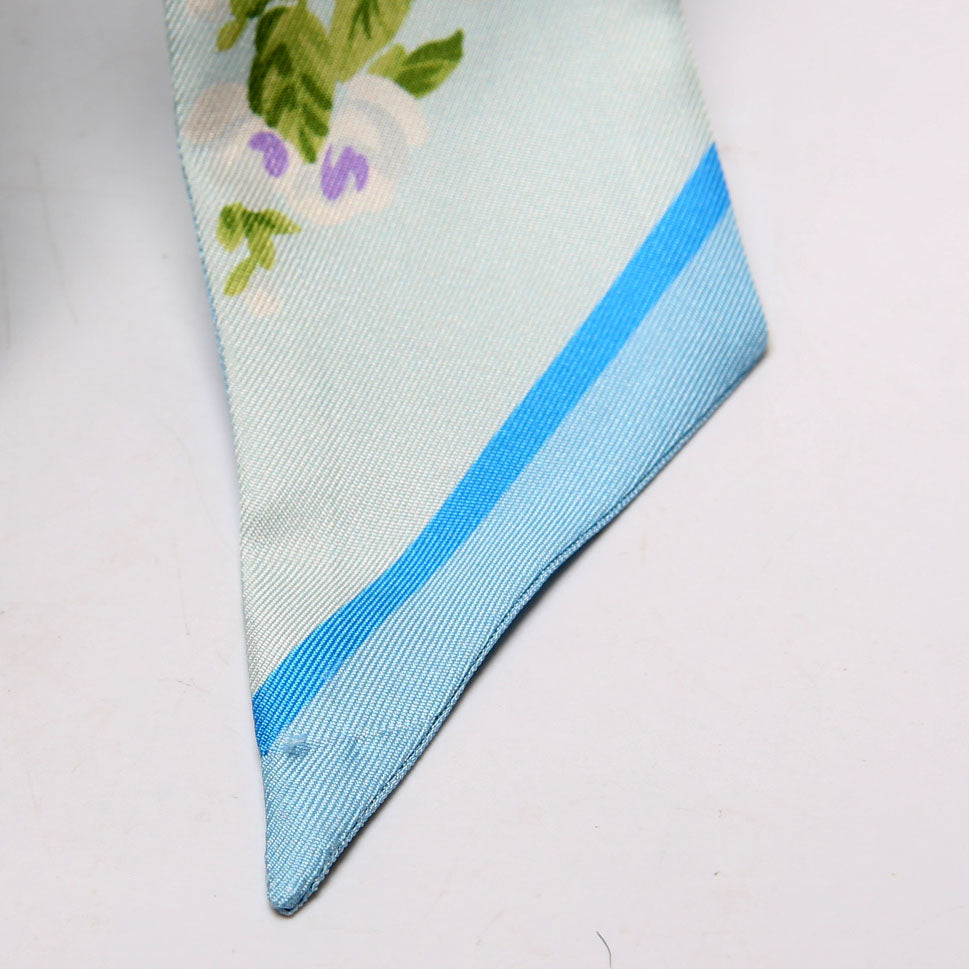 Logo Floral Twilly Silk Scarf Blue