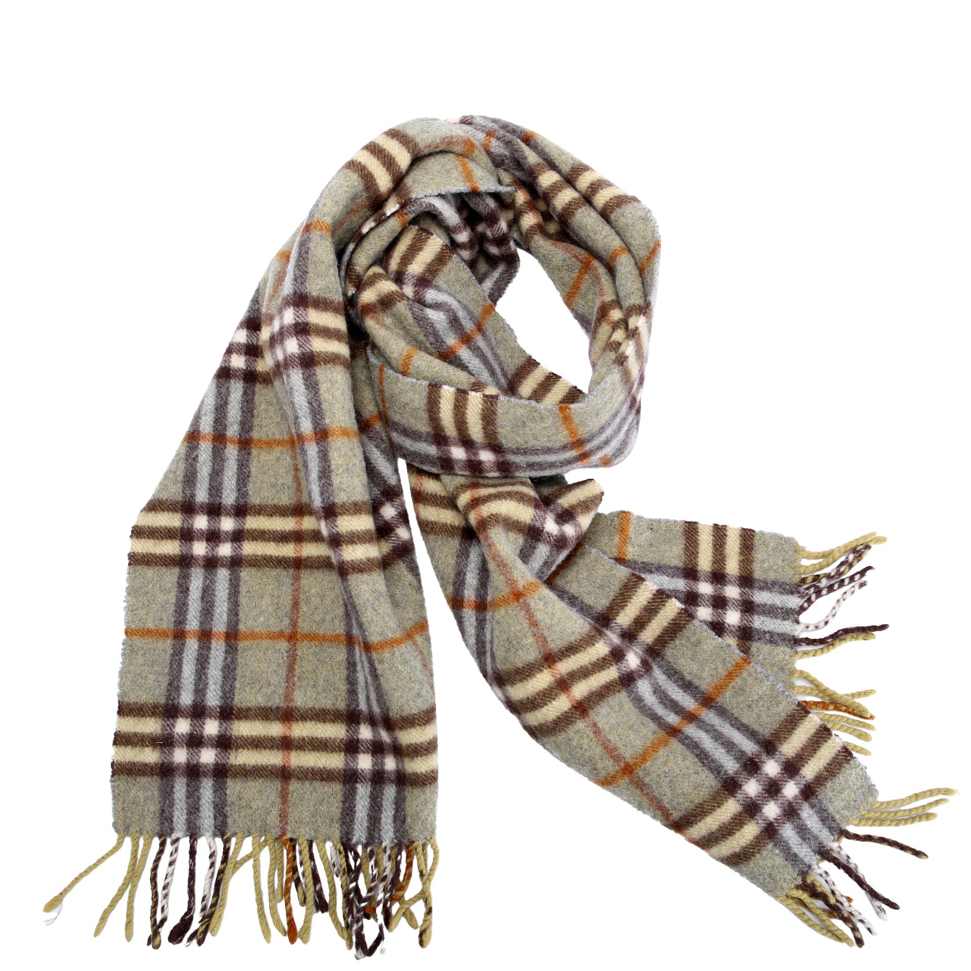 Check Fringe Cashmere Scarf Green