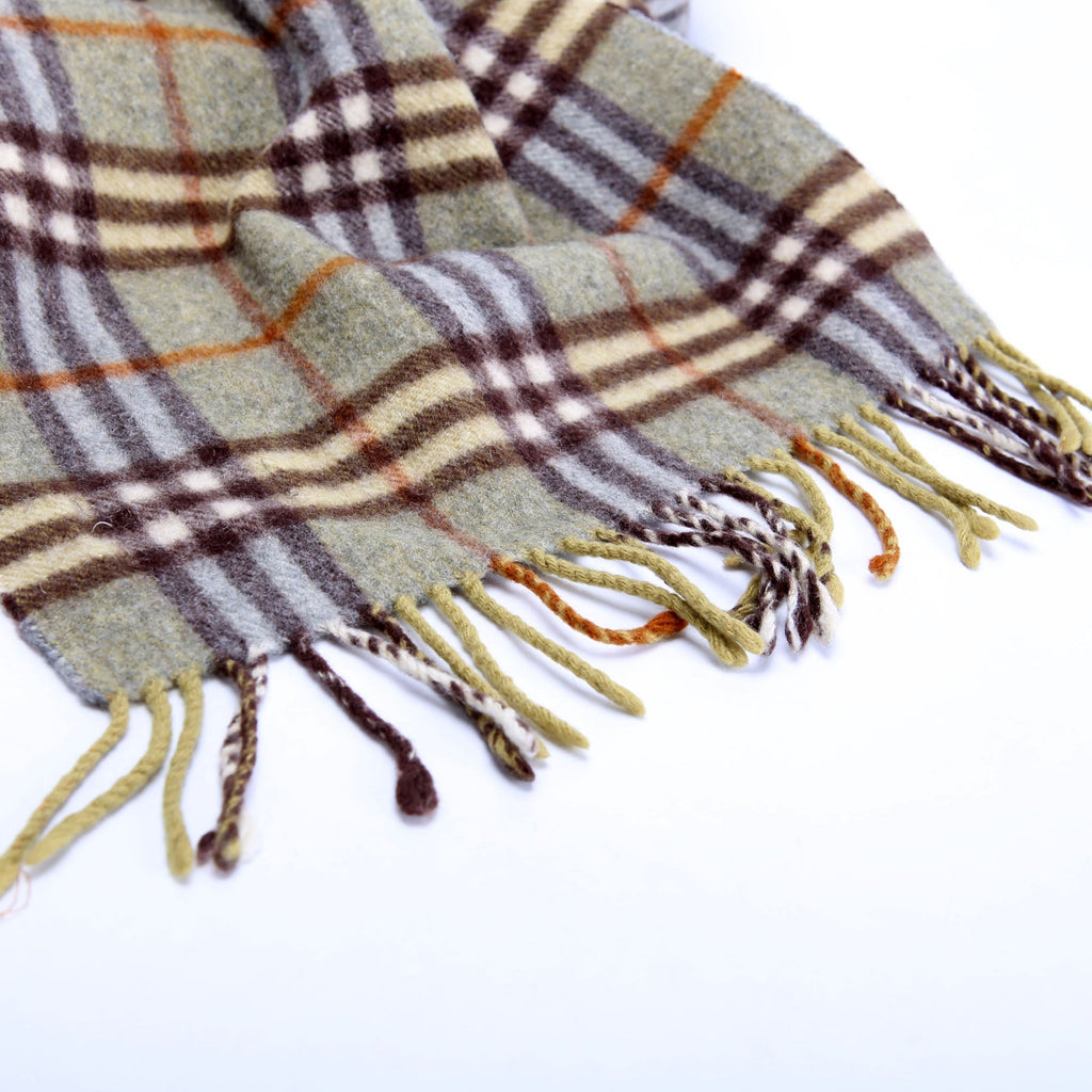 Check Fringe Cashmere Scarf Green