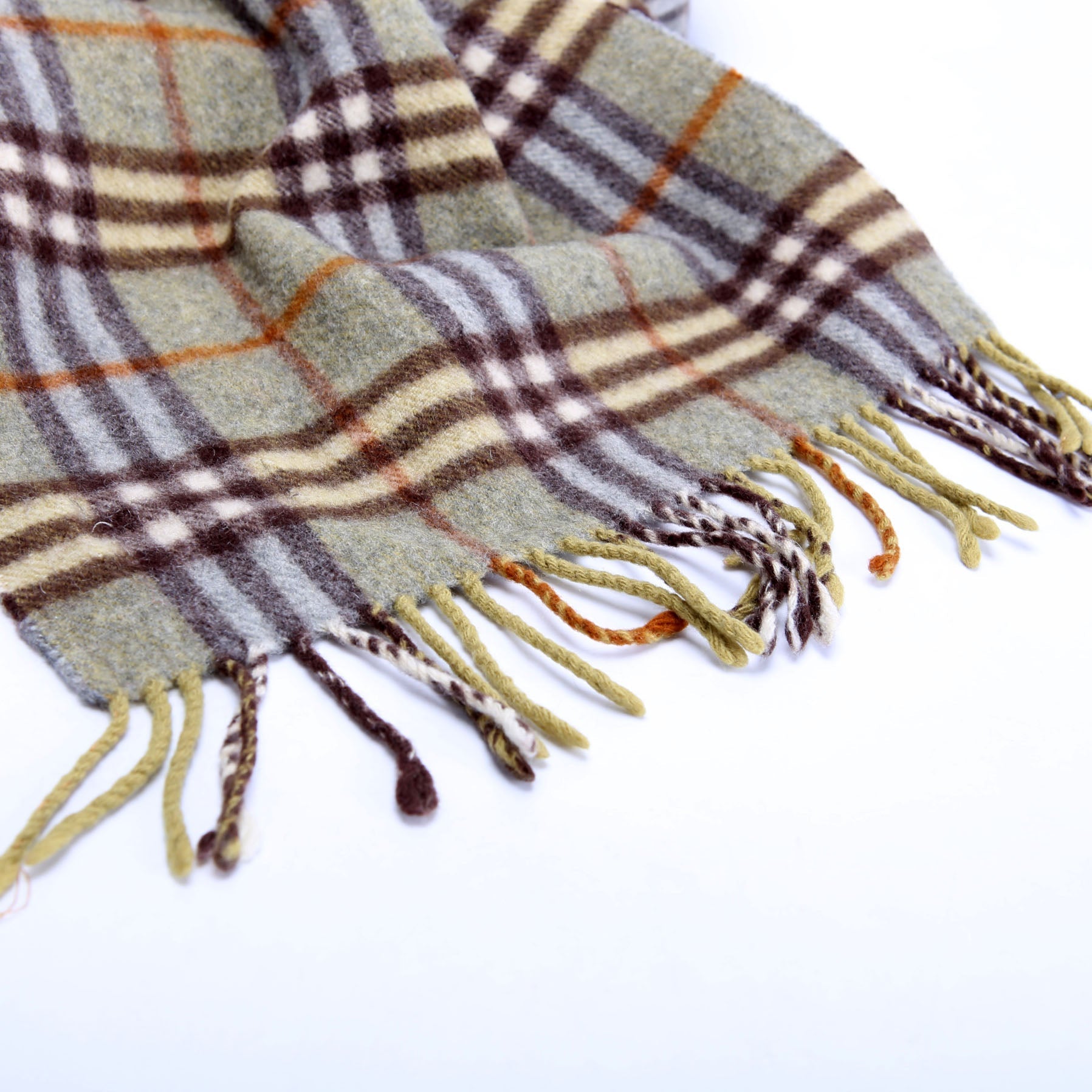Check Fringe Cashmere Scarf Green