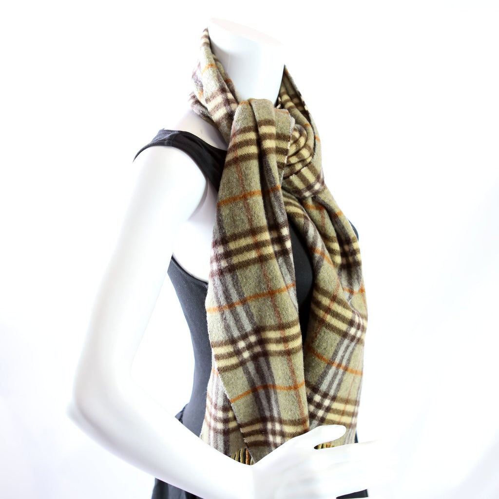 Check Fringe Cashmere Scarf Green