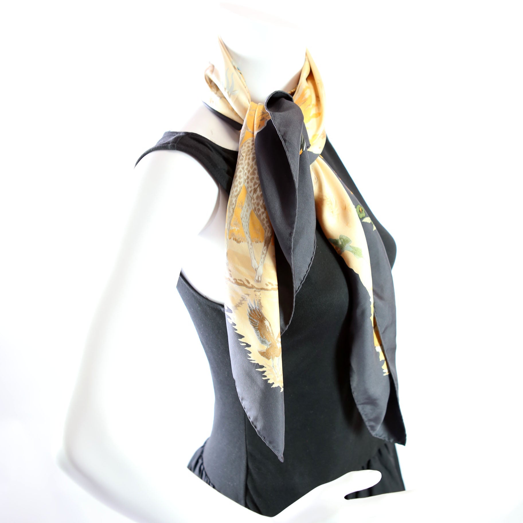 "Africa" Robert Dallet 90CM Silk Scarf Navy/Gold