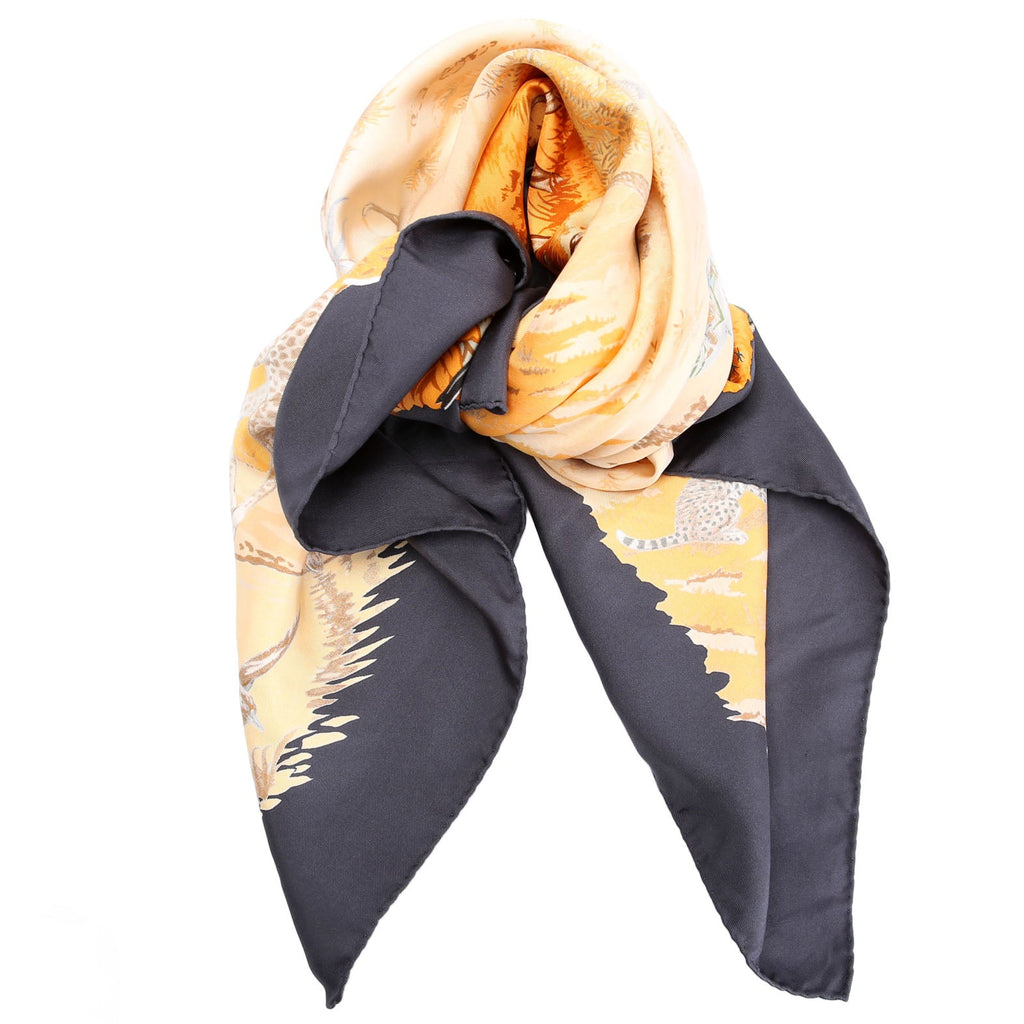 "Africa" Robert Dallet 90CM Silk Scarf Navy/Gold