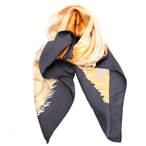 "Africa" Robert Dallet 90CM Silk Scarf Navy/Gold